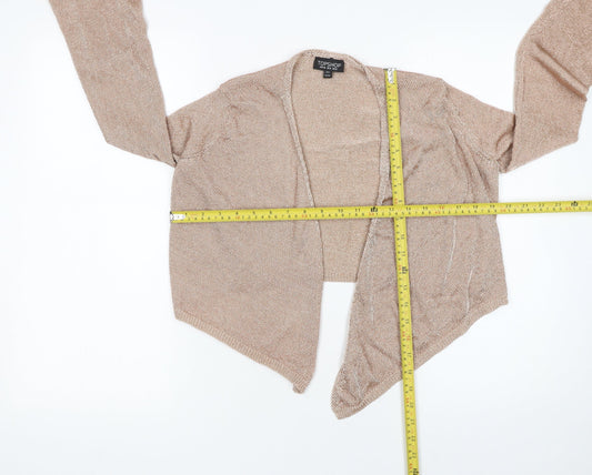 Topshop Women Beige Metallic Knit Cropped Wrap Cardigan UK 12