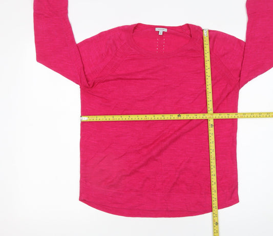 Jigsaw Women’s Pink Linen Cotton 3/4 Sleeve Crew Neck Pullover Jumper Size M