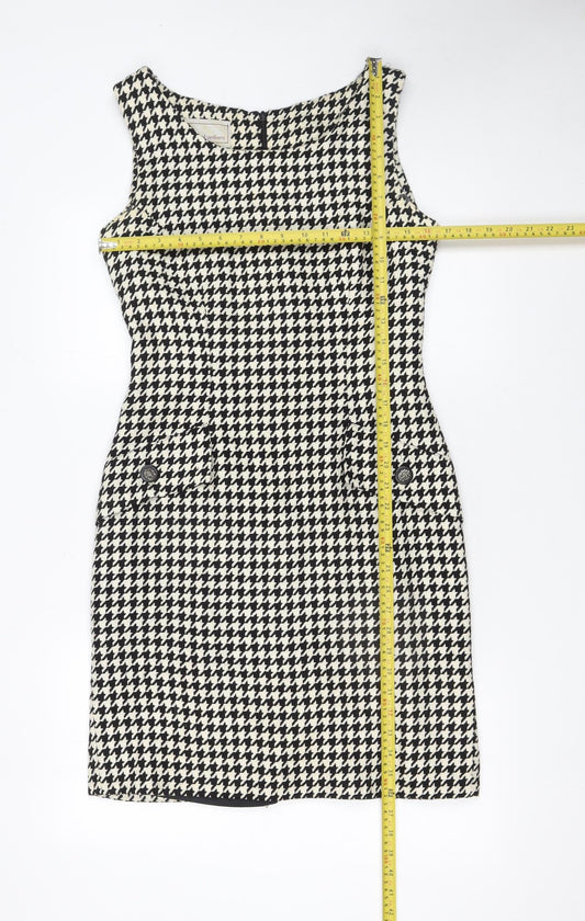 Michel Ambers Women's Black Houndstooth Wool Sleeveless Sheath Dress Size 10