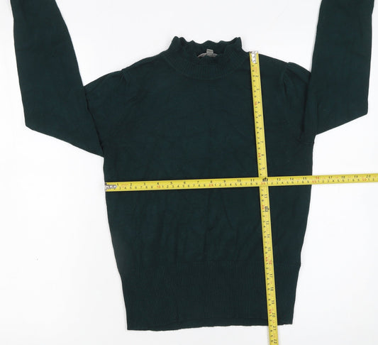 Oasis Women's Green High Neck Puff Sleeve Knit Jumper Size S