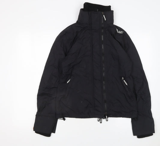 Superdry Women's Black Puffer Jacket L Lined Softshell Zip Up