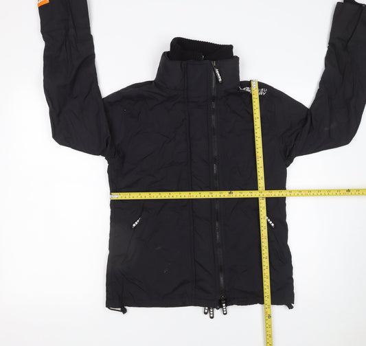 Superdry Women's Black Puffer Jacket L Lined Softshell Zip Up