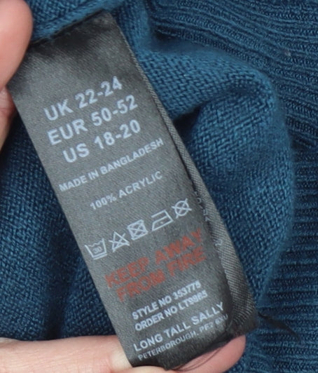 Brand and care label for Long Tall Sally Women Blue Acrylic Mock Neck Long Sleeve Jumper, size 22-24