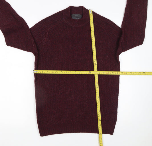 Marks and Spencer Men's Red Wool Blend Rib Knit Jumper Size S