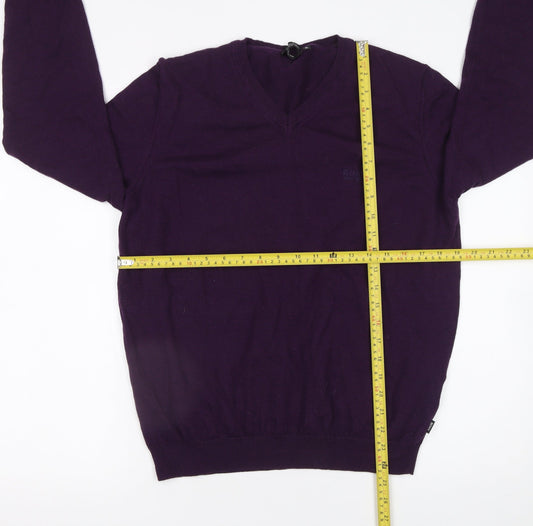 Hugo Boss Men's Purple V-Neck Merino Wool Jumper XL Regular Fit