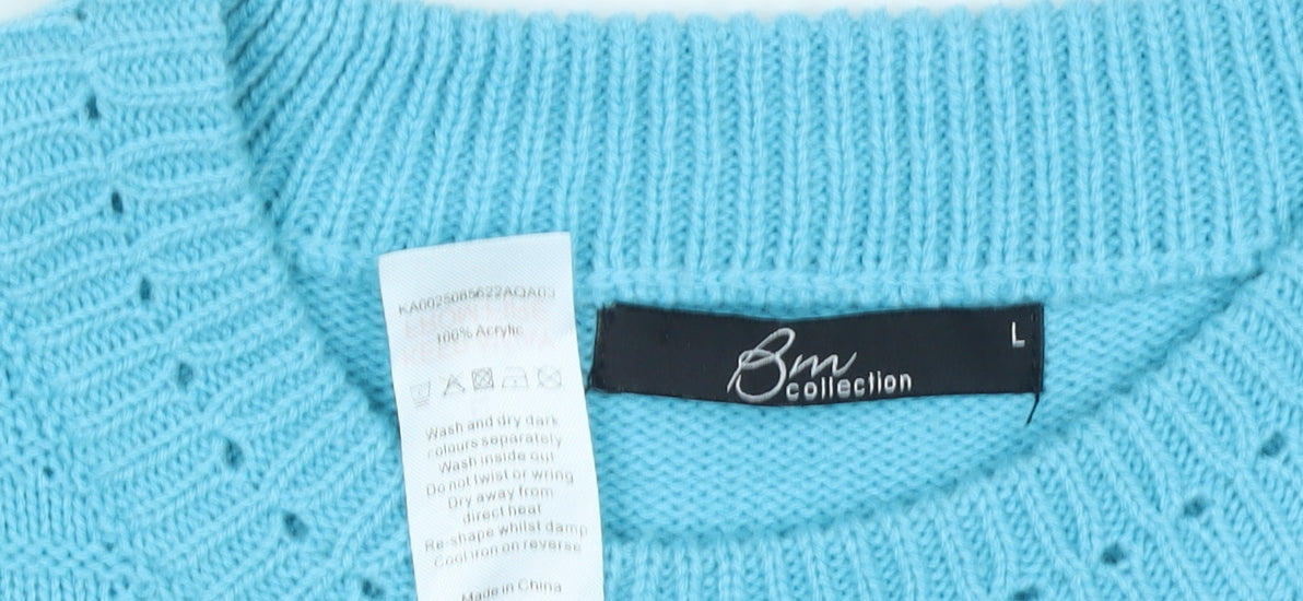 BM Collection Women Blue Cable-Knit Long Sleeve Crew Neck Jumper L