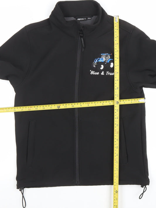 IMPACT Boys Black Soft Shell Jacket 13-14 Years Embroidered Tractor Zip Up