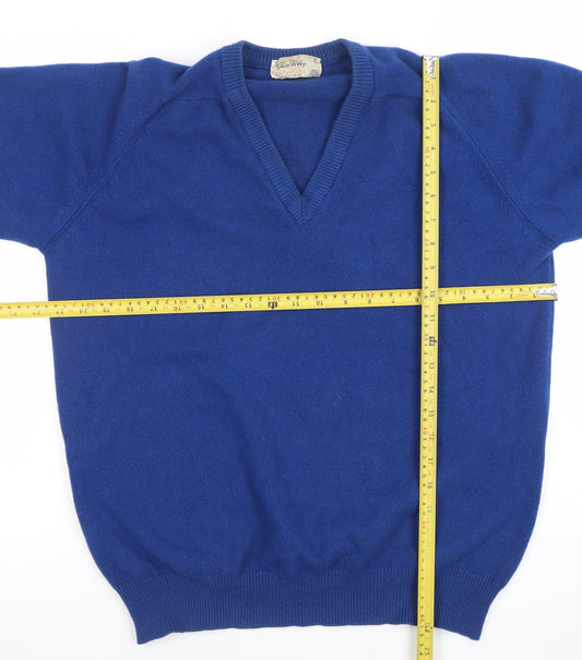 Glenross Men's Blue V-Neck Pure Cashmere Jumper Size L