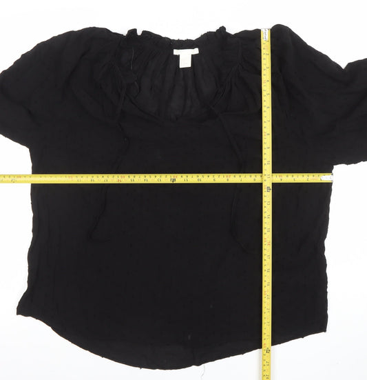 H&M Women Black Long Sleeve Blouse Size 10 Viscose Boho Style