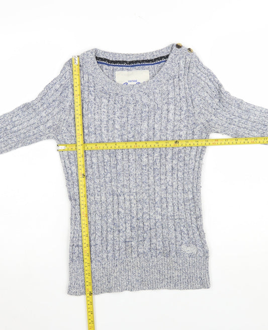 Superdry Women Grey Cable-Knit Crew Neck Jumper Medium