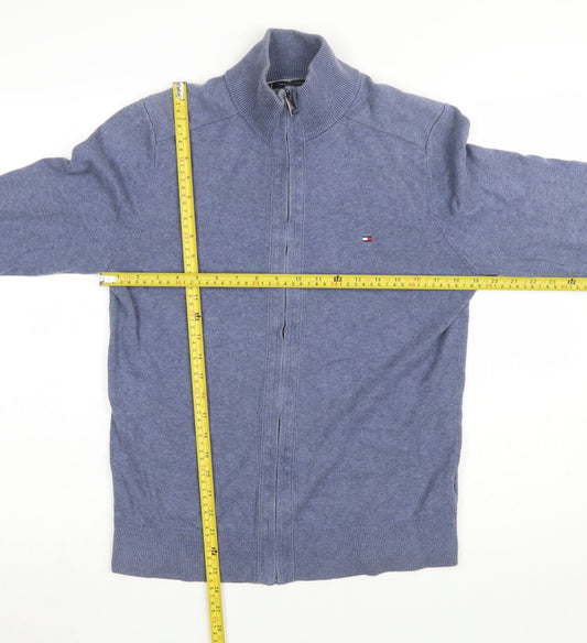 Tommy Hilfiger Men's Blue Full Zip Cotton Cashmere Jumper Size S