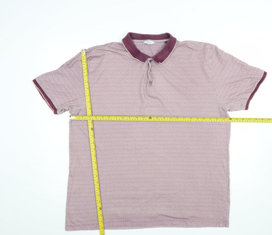 Next Men's Pink Geometric Cotton Polo Shirt XL
