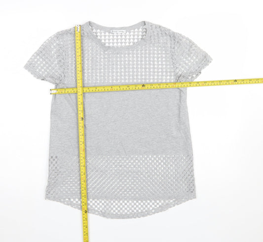 Zara Women Grey Mesh Panel Short Sleeve T-Shirt Size S