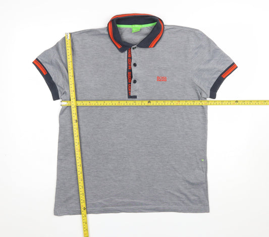 Hugo Boss Men's Grey Slim Fit Cotton Polo Shirt L