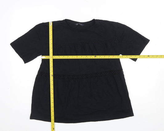 Marks and Spencer Womens Black Cotton Lace Trim T-Shirt Size 10