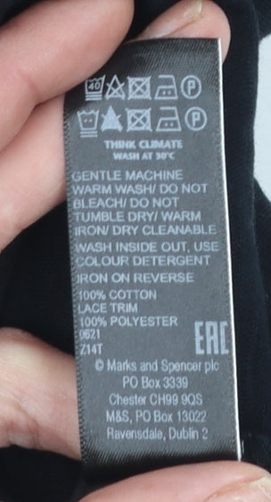 Marks and Spencer Womens Black Cotton Lace Trim T-Shirt Size 10