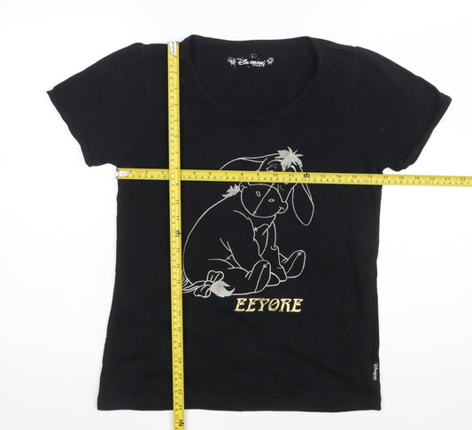Disneyland Paris Girls Black Eeyore T-Shirt L 100% Cotton Graphic Tee