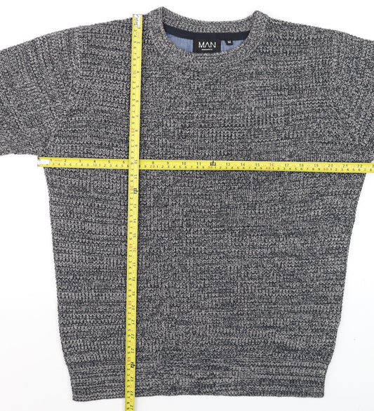 BoohooMAN Men's Grey Acrylic Knit Crew Neck Jumper Size M