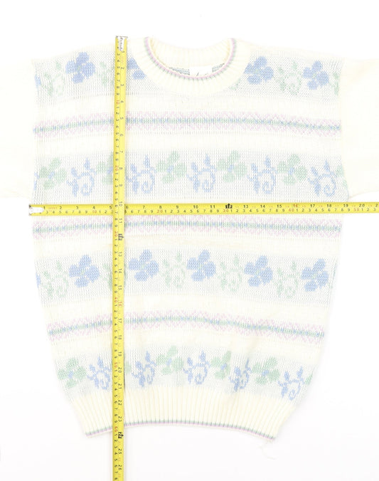 Amari Women’s Ivory Floral Knit Jumper Size 10-12 Vintage Pullover