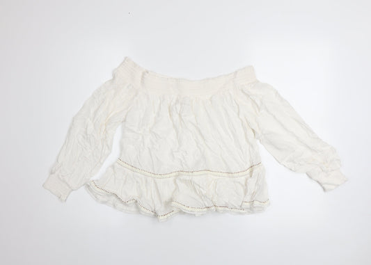 Superdry Womens Ivory Off Shoulder Boho Long Sleeve Blouse Size 10