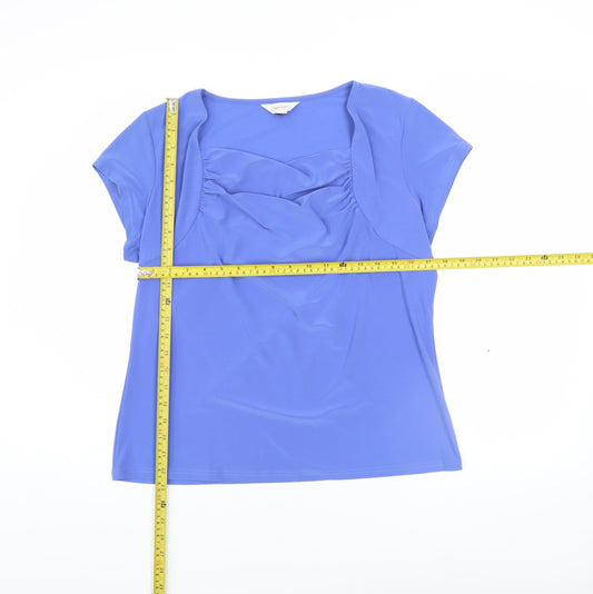 Nightingales Womens Blue Sweetheart Neck Short Sleeve Blouse Size 14