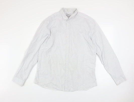 Jack & Jones Mens White Patterned Slim Fit Button-Up Shirt 2XL
