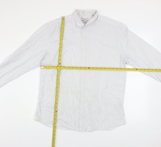 Jack & Jones Mens White Patterned Slim Fit Button-Up Shirt 2XL
