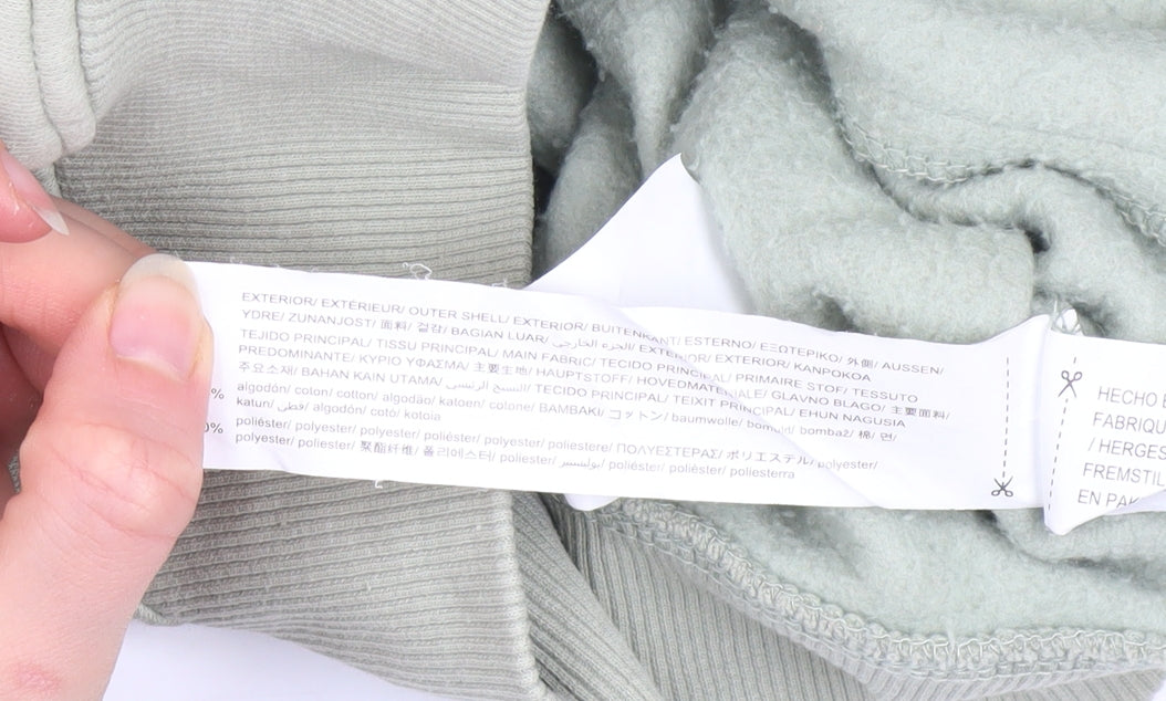 Bershka Women's Sage Green Full Zip Hoodie Size S Cropped California Print