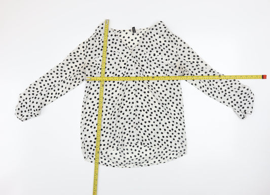 Divided Women’s White Polka Dot Long Sleeve Chiffon Blouse Size 8