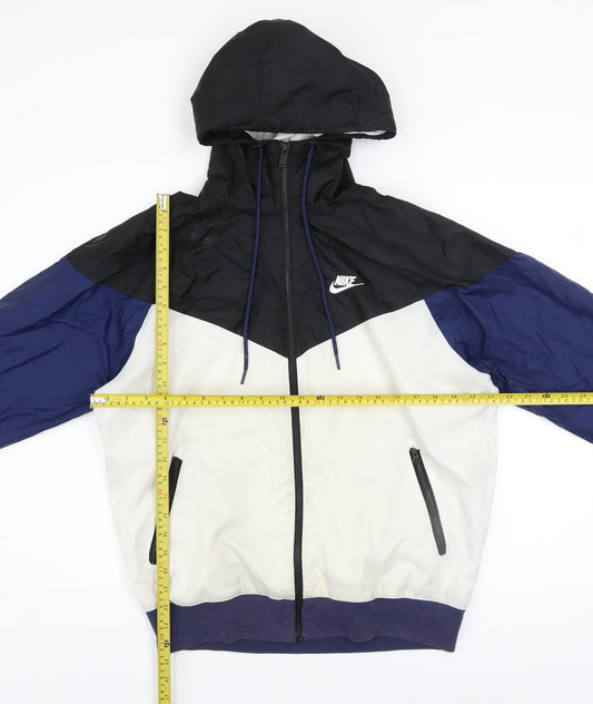 Nike Men's Black Blue White Hooded Windbreaker Jacket Size S