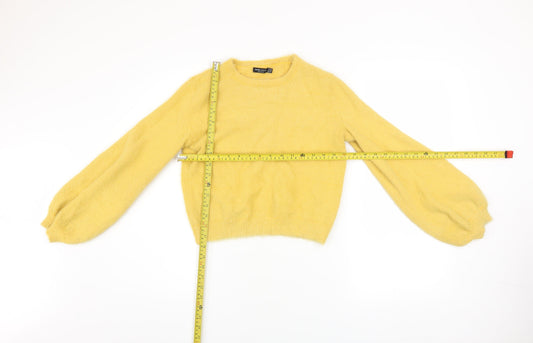 Bershka Girls Yellow Pullover Jumper XS Soft Knit Crew Neck Sweater