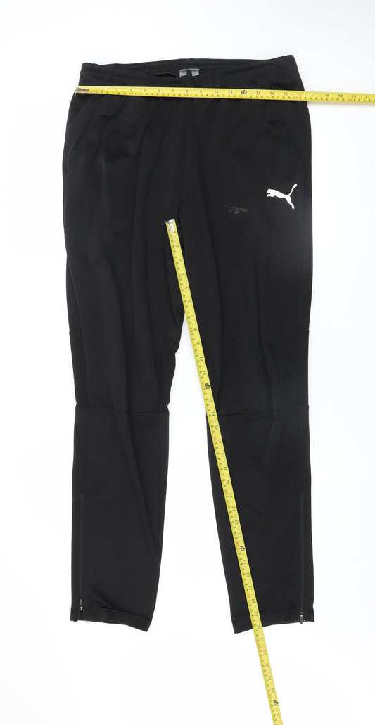 Puma Men's Black L Track Pants Polyester Tapered Leg Sportswear