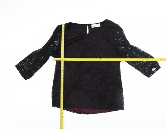 Dunnes Stores Women’s Black Floral Tunic Blouse UK 14 3/4 Sleeve Sheer