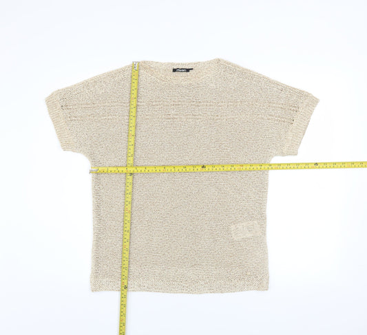 Olsen Women Beige Knit Relaxed Fit Short Sleeve Blouse Size 8