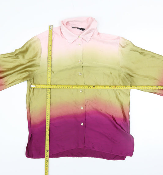 Zara Womens Pink Green Ombre Gradient Long Sleeve Button-Up Shirt Size S