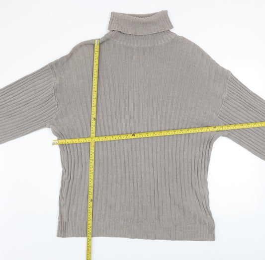 Urban Outfitters Men’s Grey Roll Neck Chunky-Knit Jumper Size L