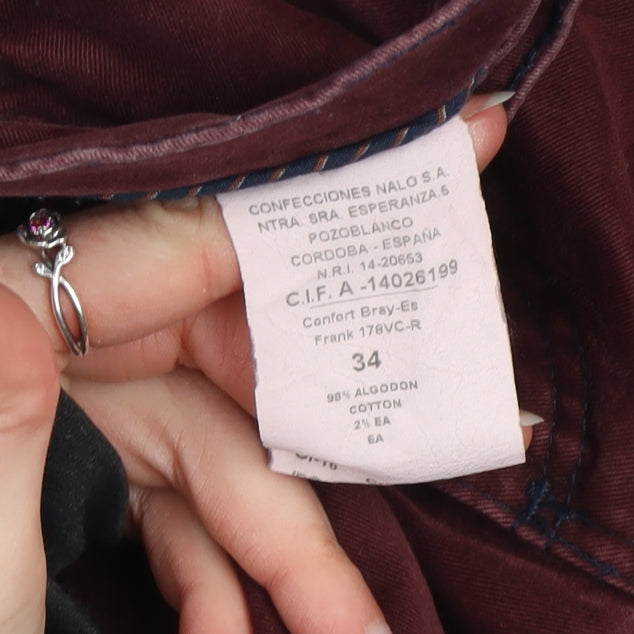 LODD Men’s Burgundy Chino Trousers Size 34 Regular Fit Cotton Blend