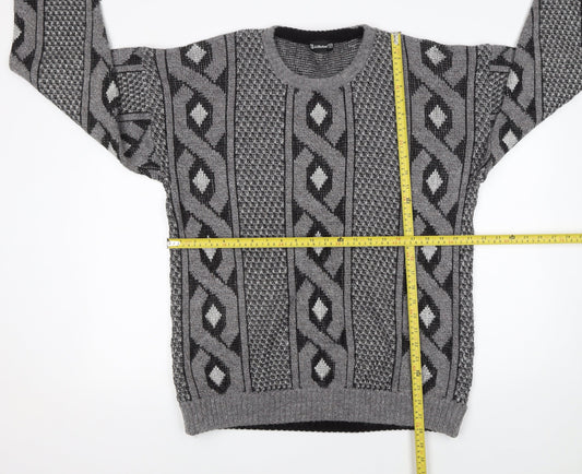 Marks and Spencer Men Grey Geometric Chunky Knit Pullover Jumper 2XL