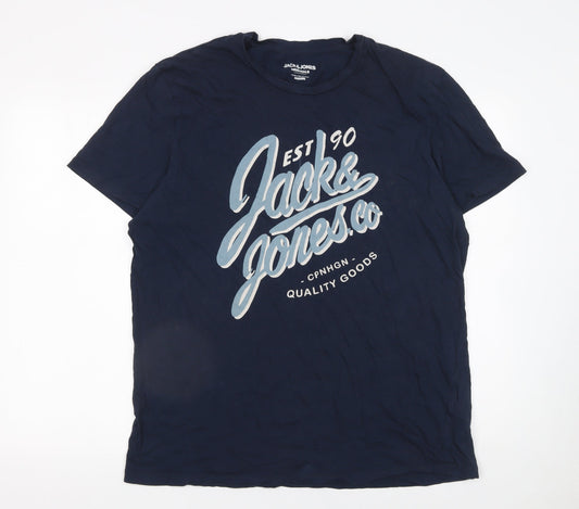 Jack & Jones Originals Men's Navy Cotton Graphic T-Shirt Regular Fit L