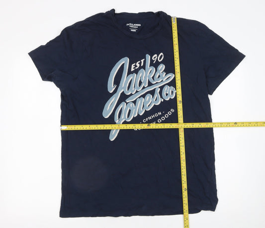 Jack & Jones Originals Men's Navy Cotton Graphic T-Shirt Regular Fit L