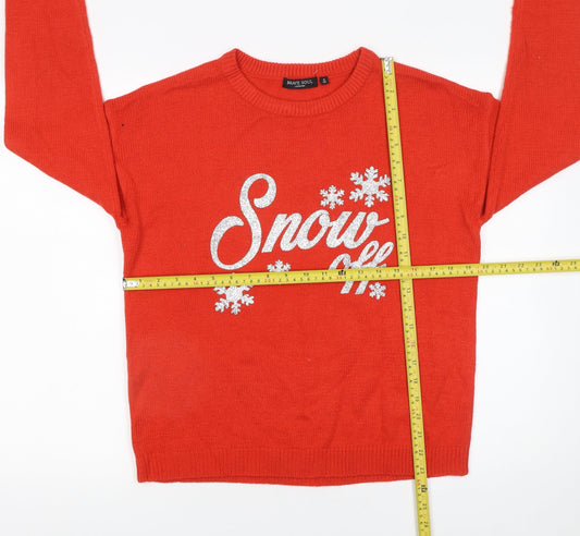 Brave Soul Womens Red Christmas Crew Neck Jumper Size S 12