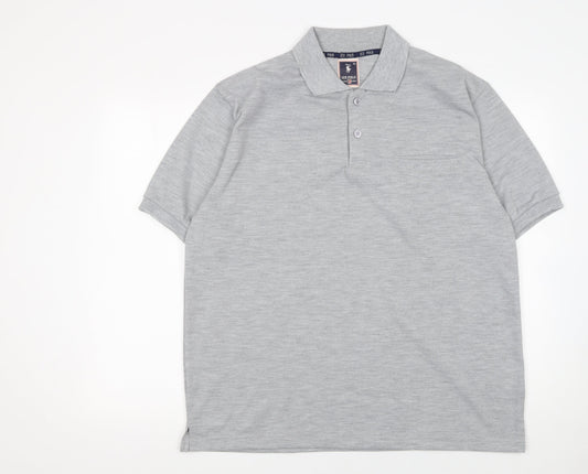 ICE POLO Men's Grey Cotton Blend Regular Fit Short Sleeve Polo Shirt XL