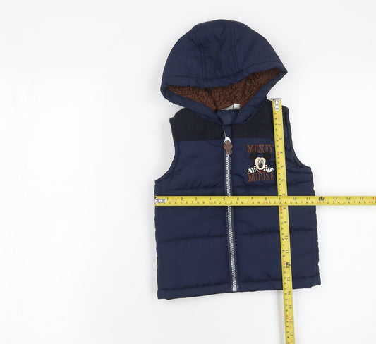 Disney Boys Blue Mickey Mouse Hooded Puffer Waistcoat 12-18 Months