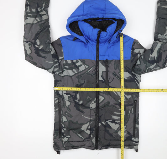 Superdry Men's Blue Camo Hooded Puffer Jacket Size S