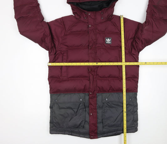 Adidas Mens Burgundy & Grey Hooded Puffer Jacket Size M Winter Coat