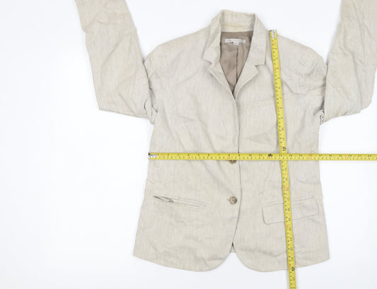 Gap Women Beige Linen Blend Two-Button Blazer UK 10