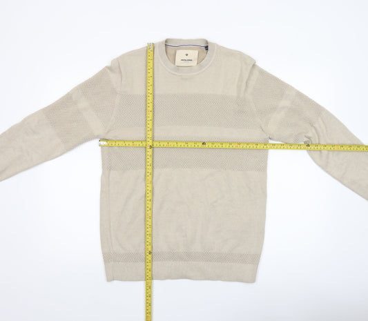 Jack & Jones Mens Beige L Crew Neck Knit Pullover Jumper