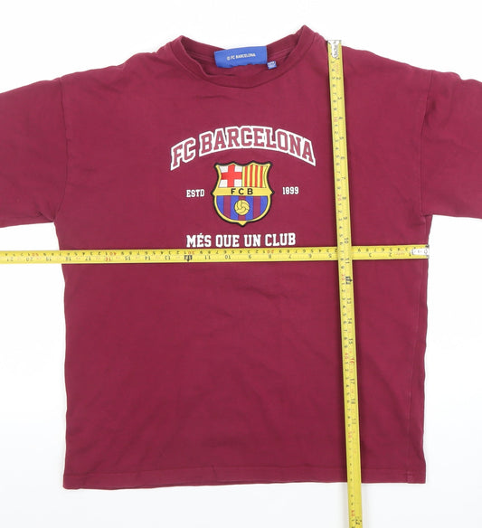 FC Barcelona Boys Red 12-13 Years Graphic Logo Cotton T-Shirt