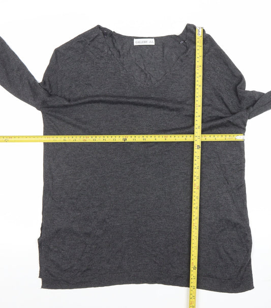 Gallery Womens Grey V-Neck Long Sleeve Basic Top XS