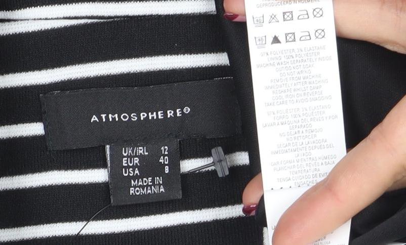 Brand and care label for Atmosphere Women Black White Stripe Blazer UK 12 Single-Breasted Jacket